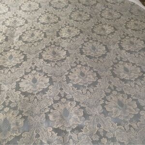 WEDGEWOOD Tablecloth 66" Round Blue Beige Floral Cotton Poly Blend England EUC